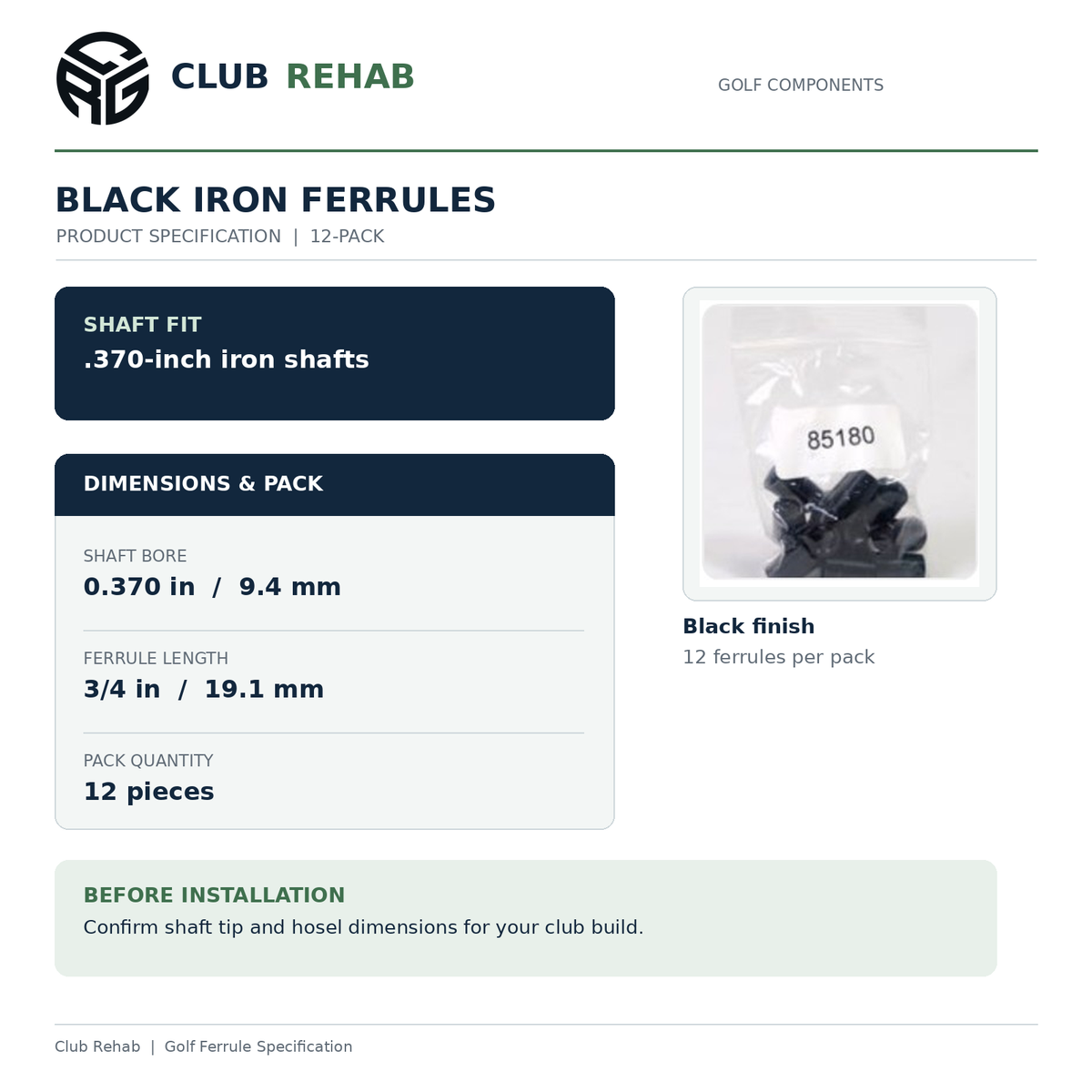 .370 Black Iron Ferrules - 3/4" - 12 Pack, alternate product view 3