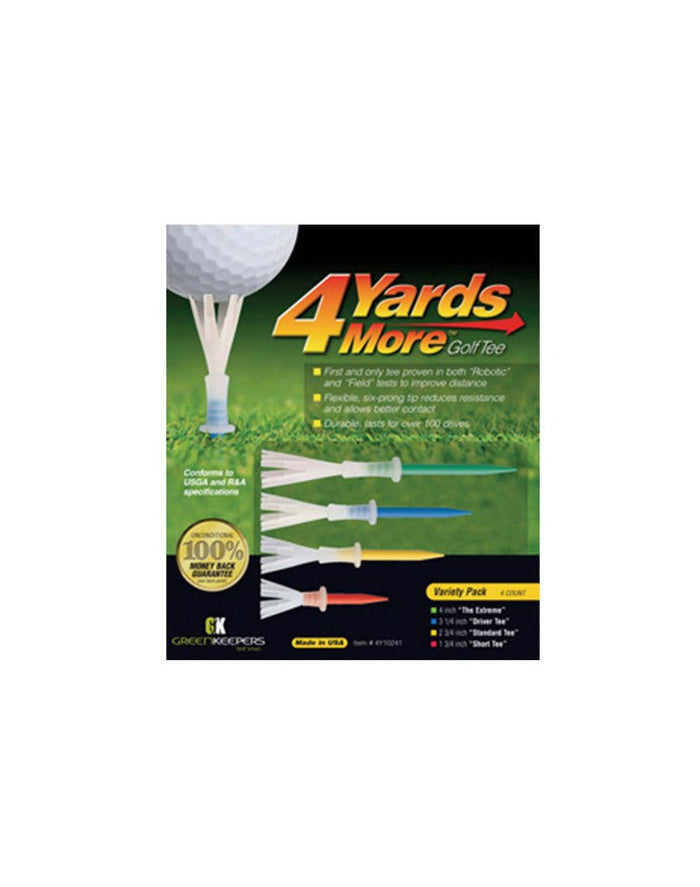 4 Yards More Golf Tees - Assorted pack includes one of the following: 4″, 3 1/4″, 2 3/4″ and 1 3/4″ Tees - Club Rehab