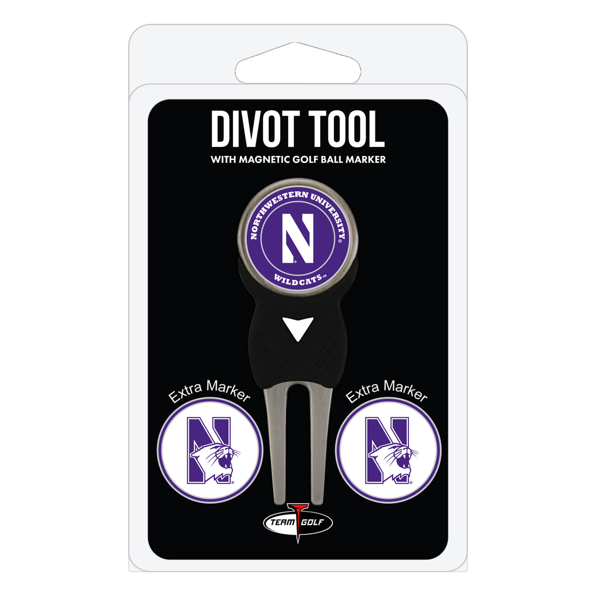 Northwestern Wildcats divot repair tool and three ball markers