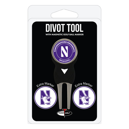 Northwestern Wildcats divot repair tool and three ball markers