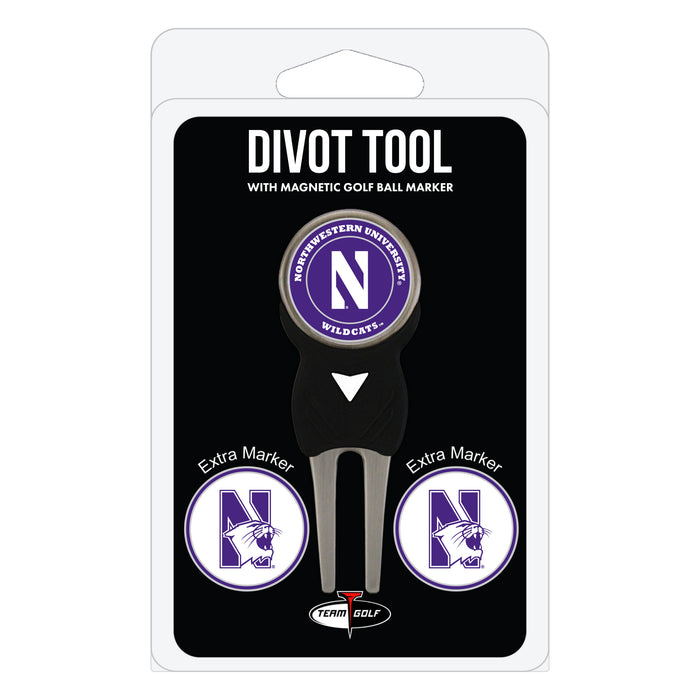 Northwestern Wildcats divot repair tool and three ball markers