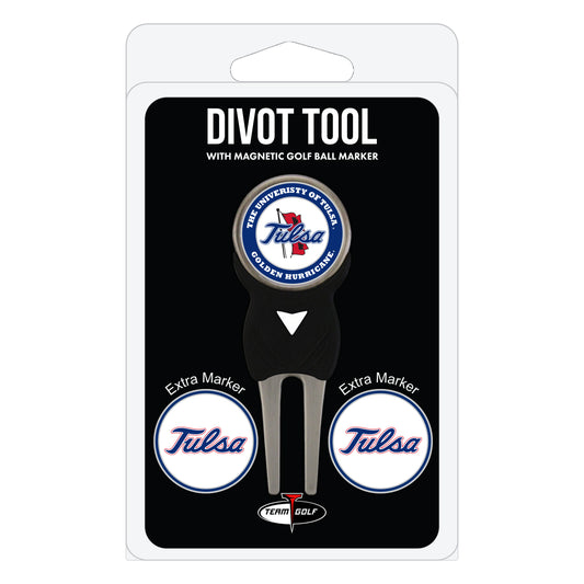 Tulsa Golden Hurricane divot repair tool and three ball markers