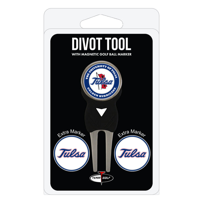 Tulsa Golden Hurricane divot repair tool and three ball markers