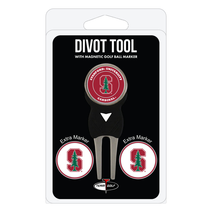 Stanford Cardinal divot repair tool and three ball markers