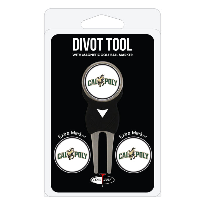 Cal Poly Mustangs divot repair tool and three ball markers