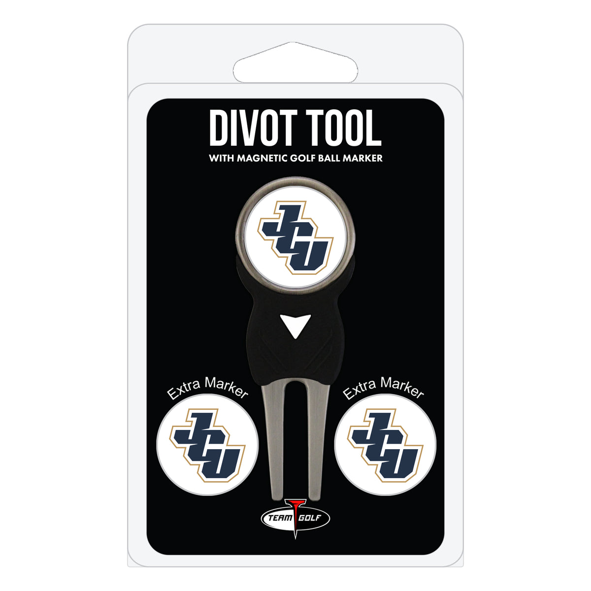 John Carroll Blue Streaks divot repair tool and three ball markers