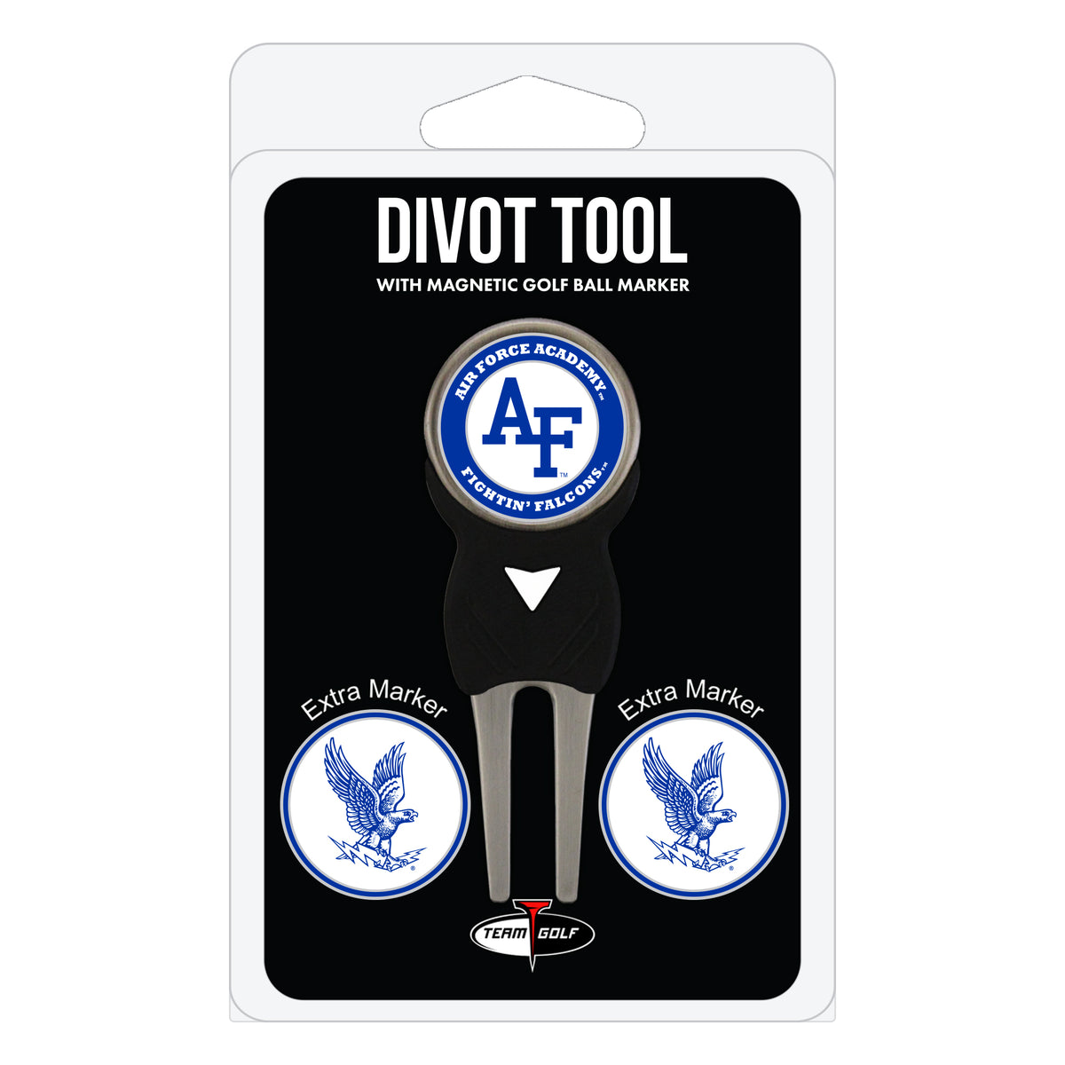 Air Force Falcons divot repair tool and three ball markers
