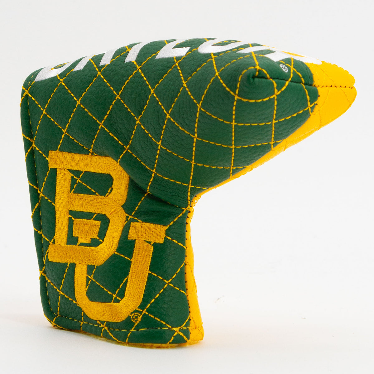 Baylor Bears Split Quilted Blade Putter Cover, angled view