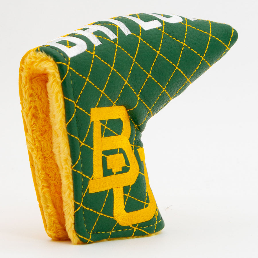 Baylor Bears split quilted blade putter cover: original opening and lining detail