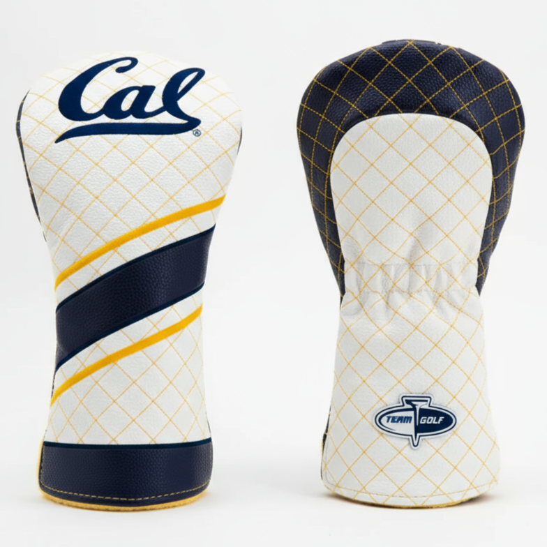 Two golf club head covers with 'Cal' and a logo on a white background