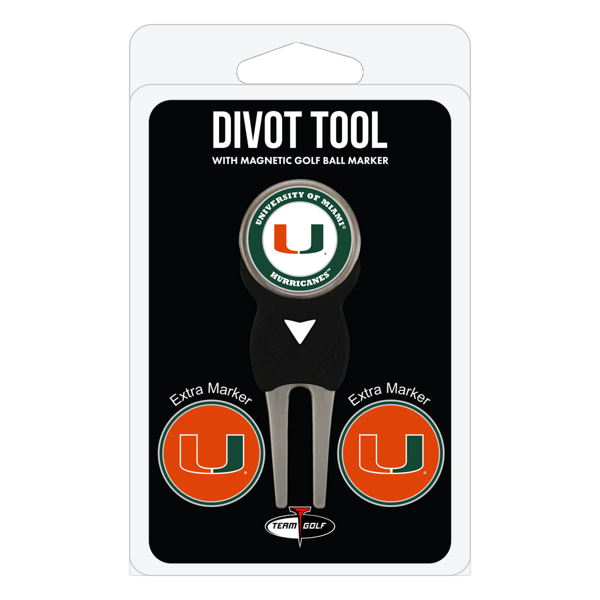Miami Hurricanes divot repair tool and three ball markers