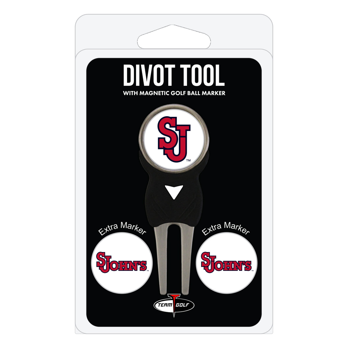St. John's Red Storm divot repair tool and three ball markers