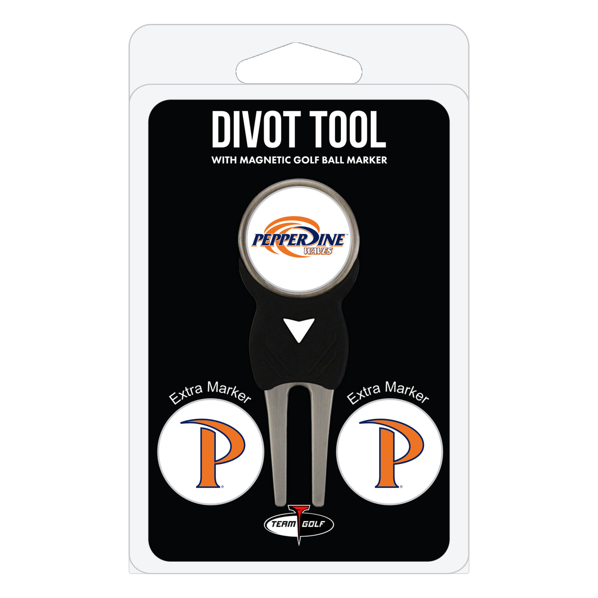 Pepperdine Waves divot repair tool and three ball markers