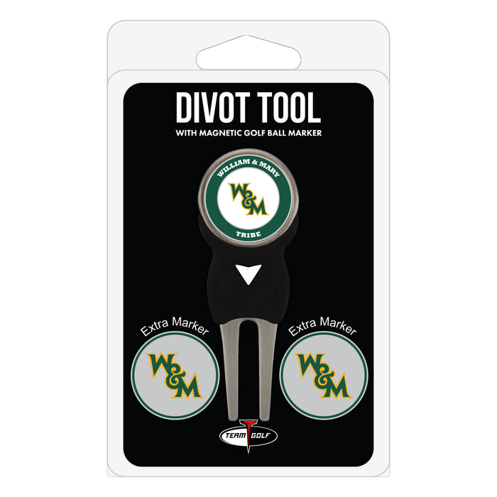 William & Mary Tribe divot repair tool and three ball markers