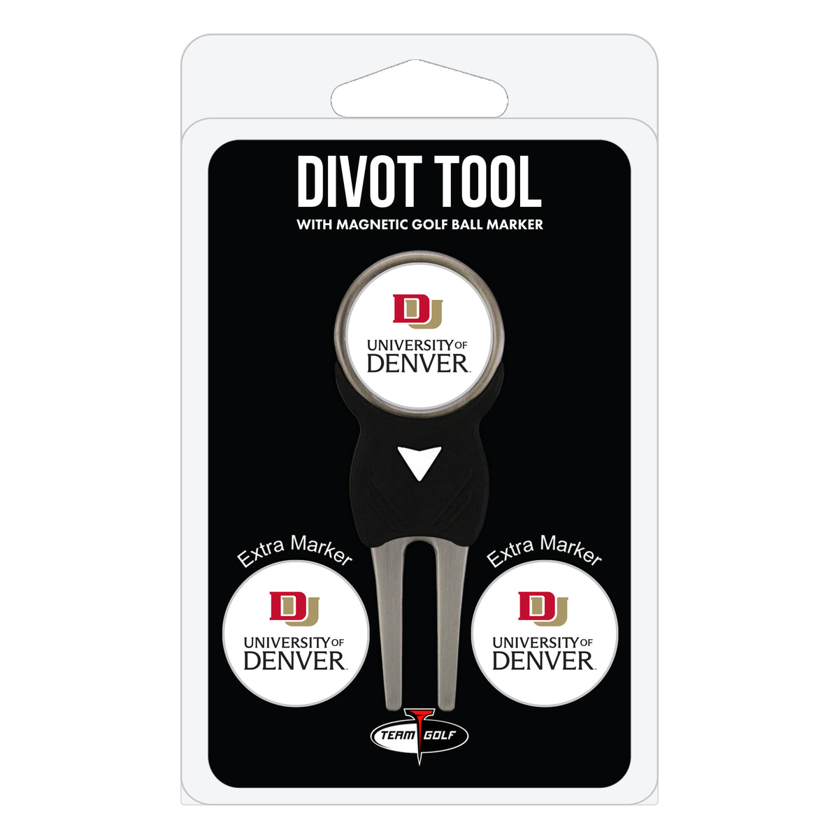 Denver Pioneers divot repair tool and three ball markers