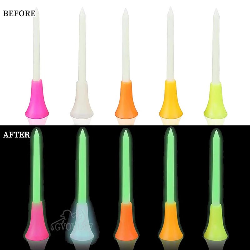 6 - Pack Glowing Golf Tees – 3 - 1/4"(83mm) Rubber Top Tees - 6pcs Random Color - Club Rehab