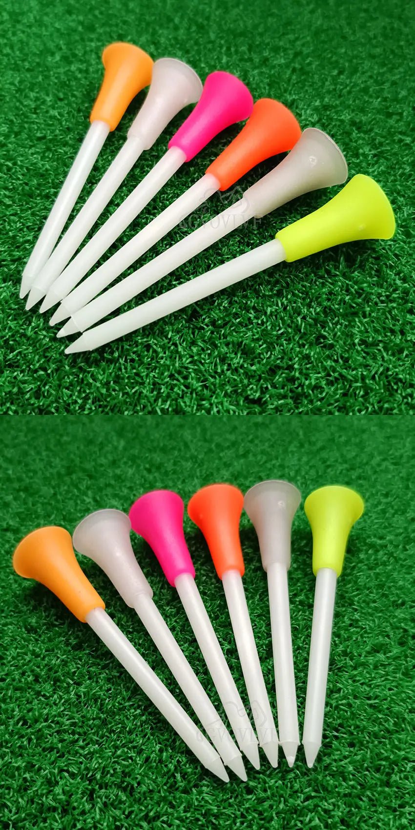 6 - Pack Glowing Golf Tees – 3 - 1/4"(83mm) Rubber Top Tees - 6pcs Random Color - Club Rehab