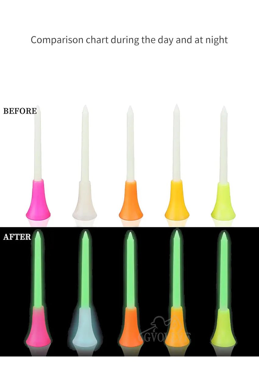 6 - Pack Glowing Golf Tees – 3 - 1/4"(83mm) Rubber Top Tees - 6pcs Random Color - Club Rehab