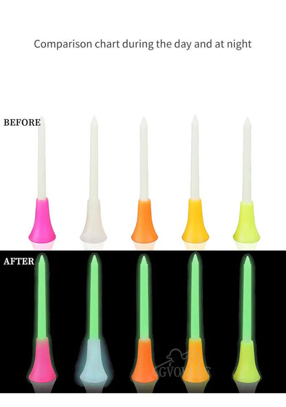 6 - Pack Glowing Golf Tees – 3 - 1/4"(83mm) Rubber Top Tees - 6pcs Random Color - Club Rehab