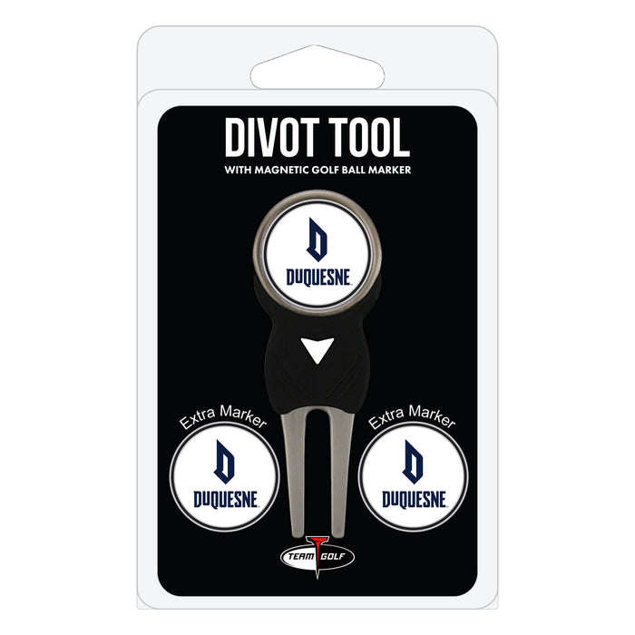 Duquesne Dukes divot repair tool and three ball markers