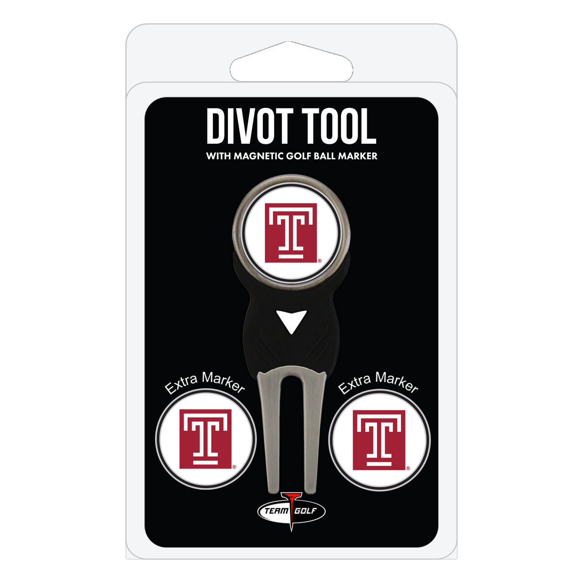 Temple Owls divot repair tool and three ball markers
