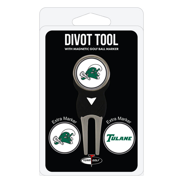 Tulane Green Wave divot repair tool and three ball markers