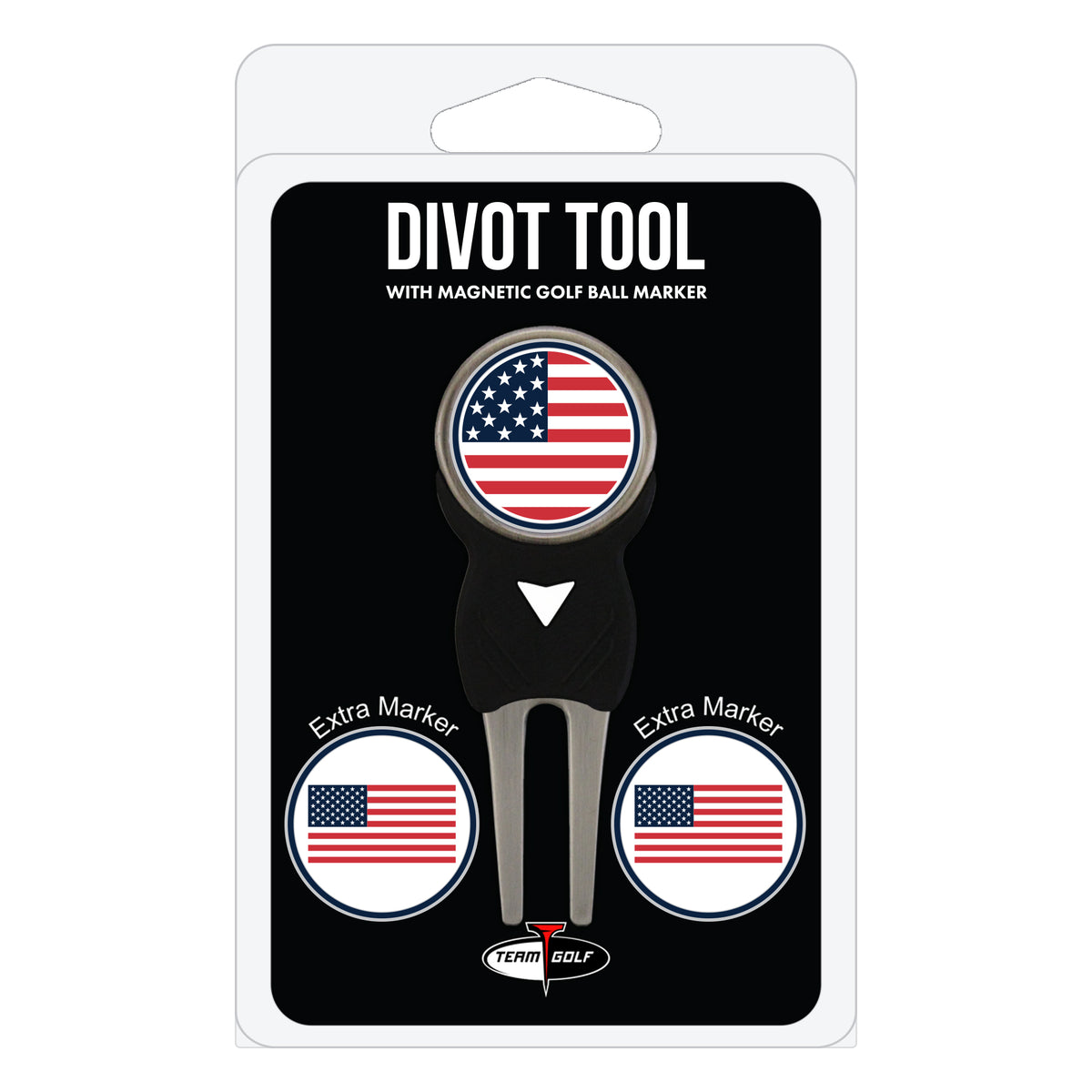 USA Flag divot repair tool and three ball markers