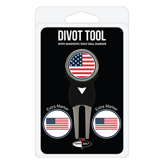 USA Flag divot repair tool and three ball markers