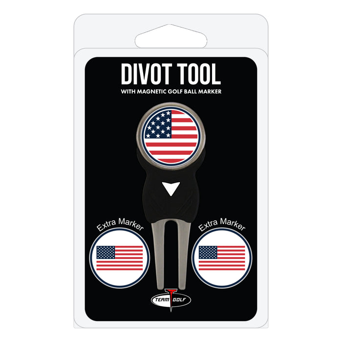USA Flag divot repair tool and three ball markers