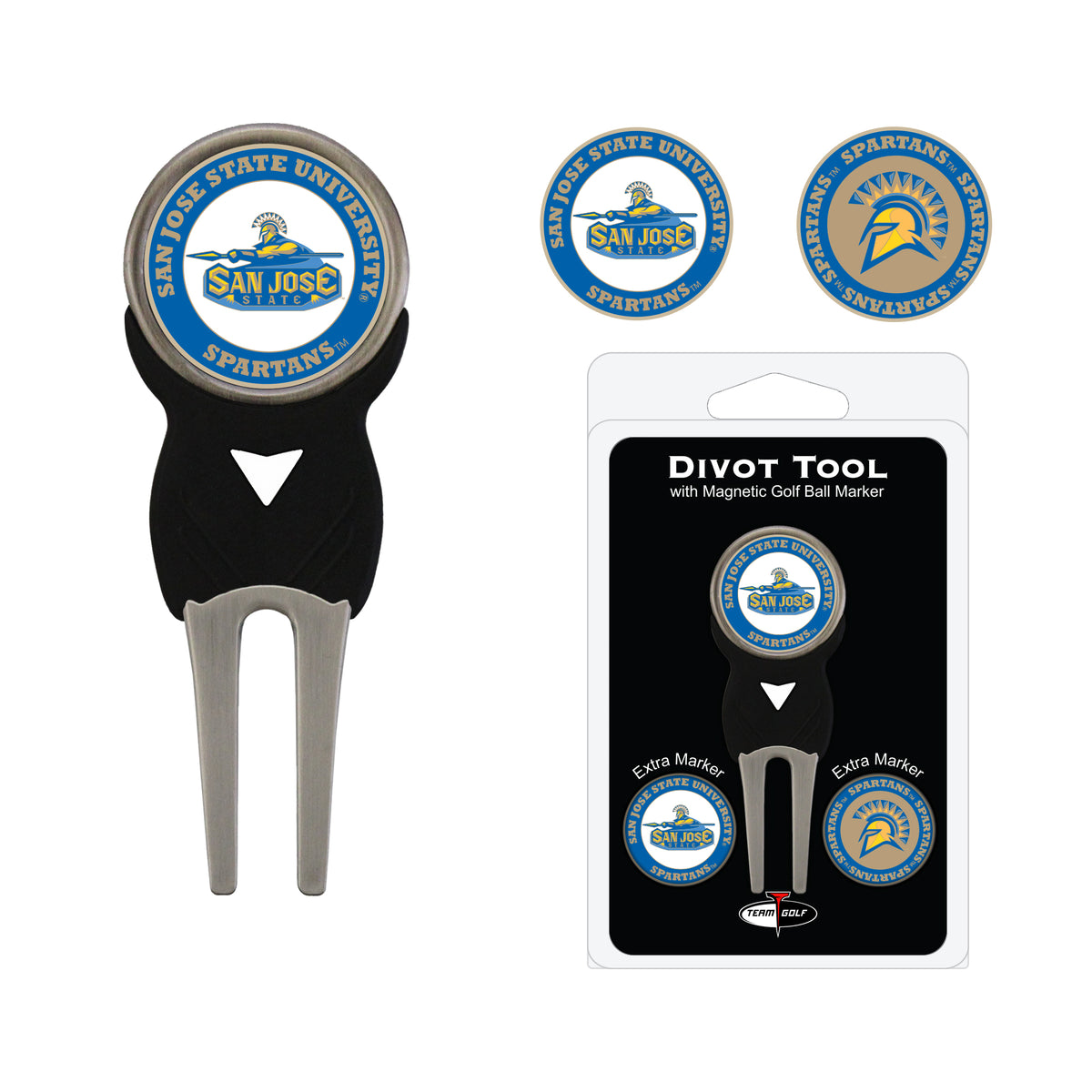 San Jose State Spartans divot repair tool and three ball markers