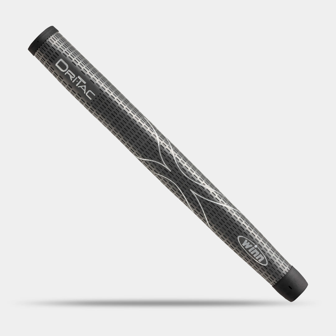 Golf club grip with 'DriTac' branding on a light gray background