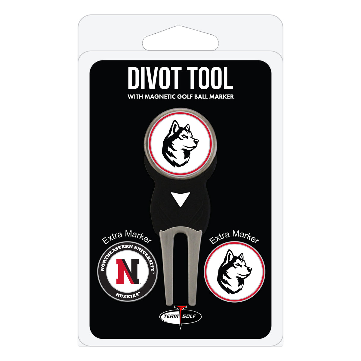 Northeastern Huskies divot repair tool and three ball markers