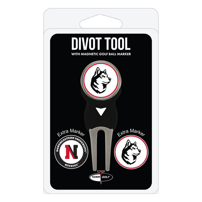 Northeastern Huskies divot repair tool and three ball markers