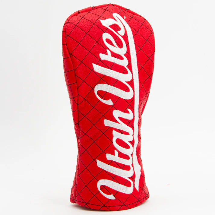 Red golf club head cover with 'Utah Vikes' branding on a white background