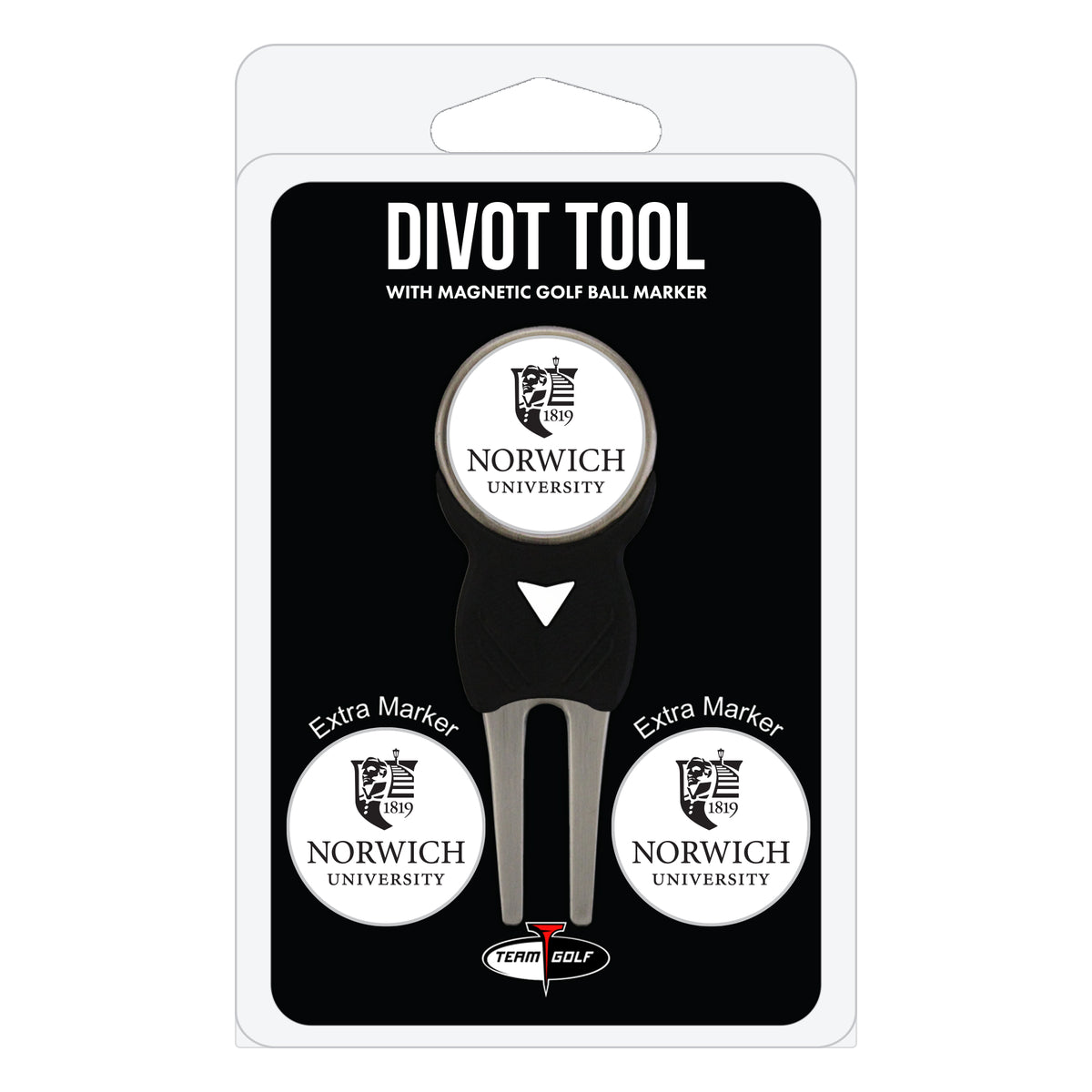 Norwich Cadets divot repair tool and three ball markers