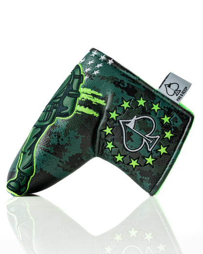Rear angle of Army Man headcover showing embroidered Pins and Aces logo