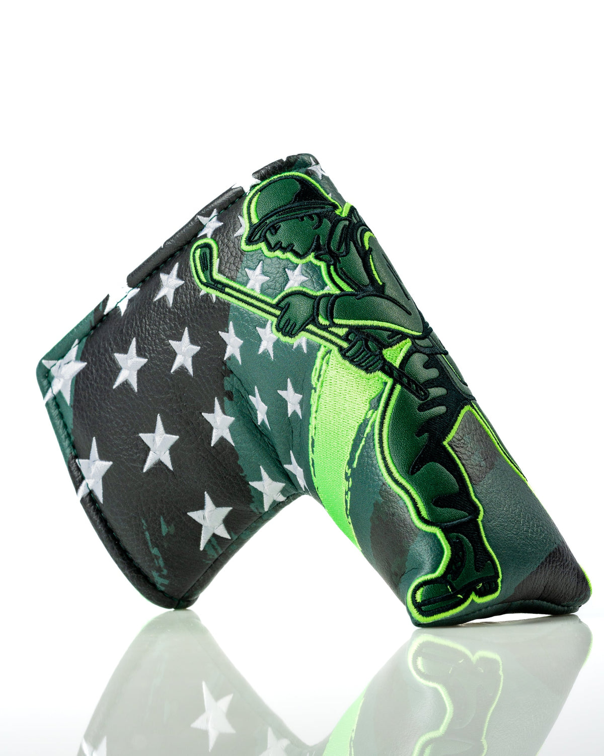 Side angle of camouflage Army Man blade putter headcover