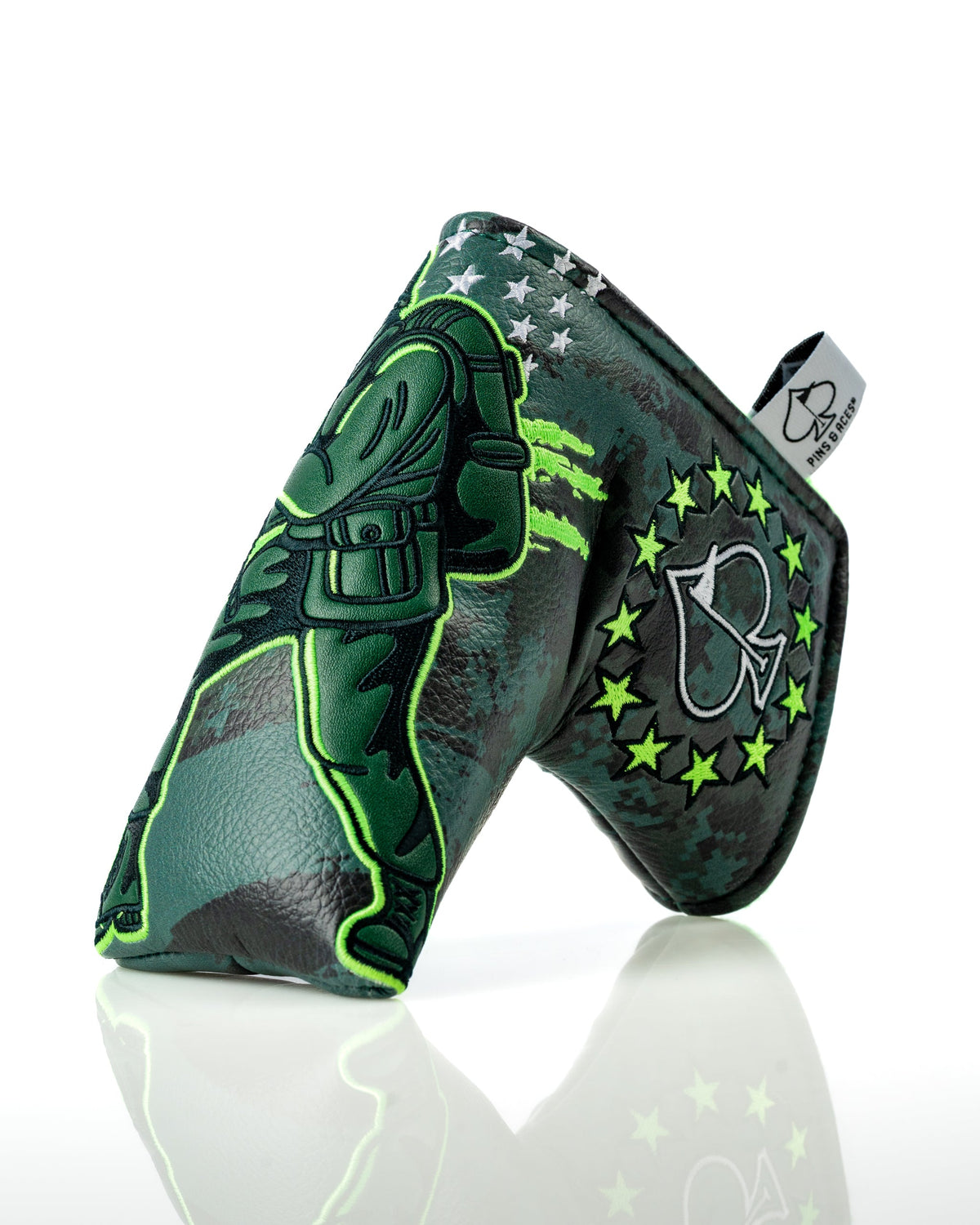 Army Man headcover showing toy-soldier embroidery and logo panel