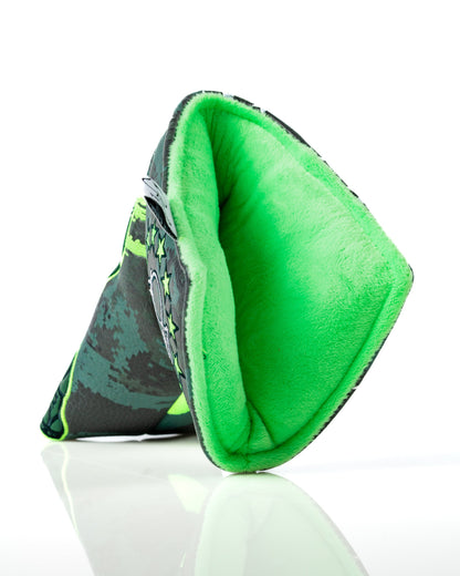 Open Army Man blade putter headcover showing bright green soft lining