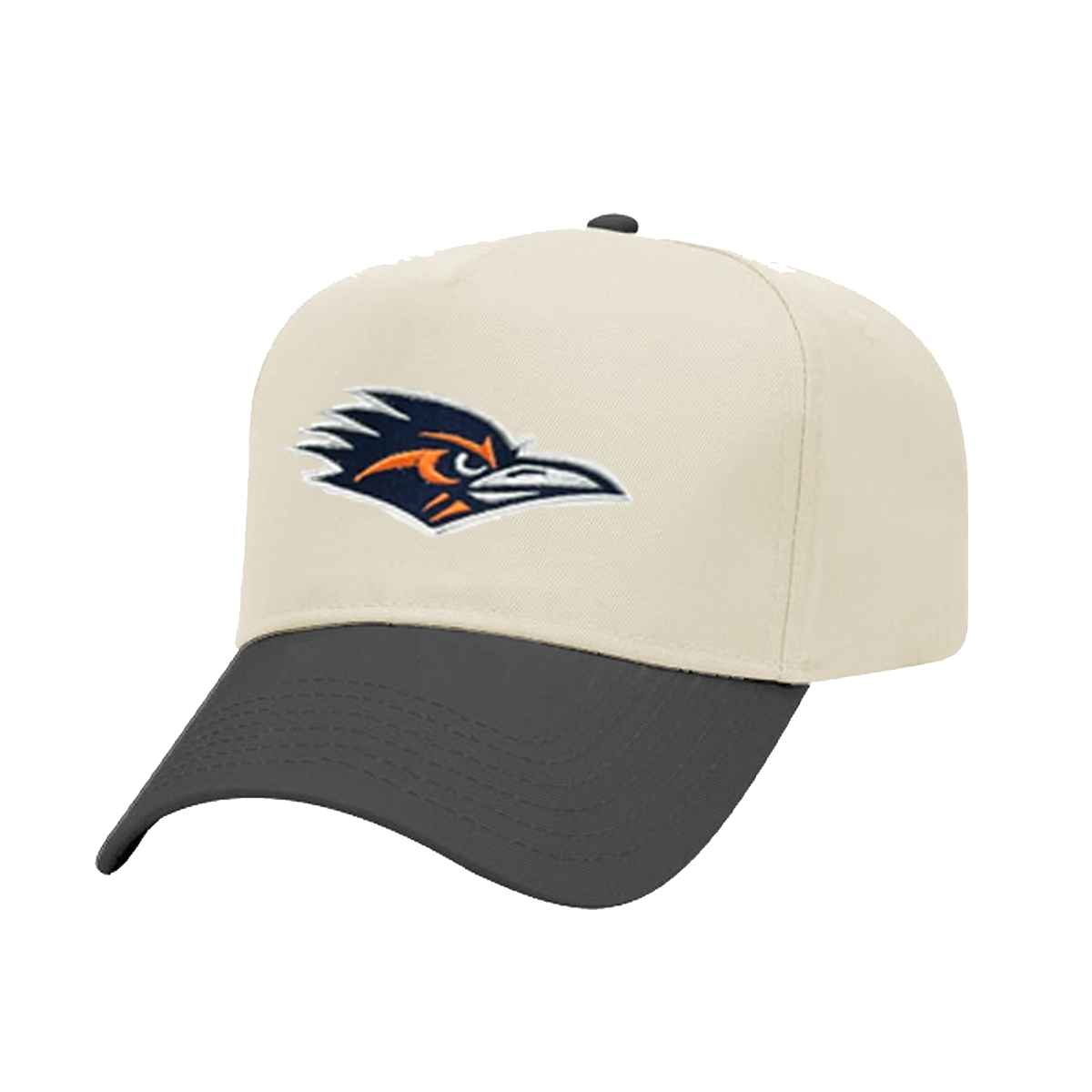 Two-toned cap with a logo on a white background