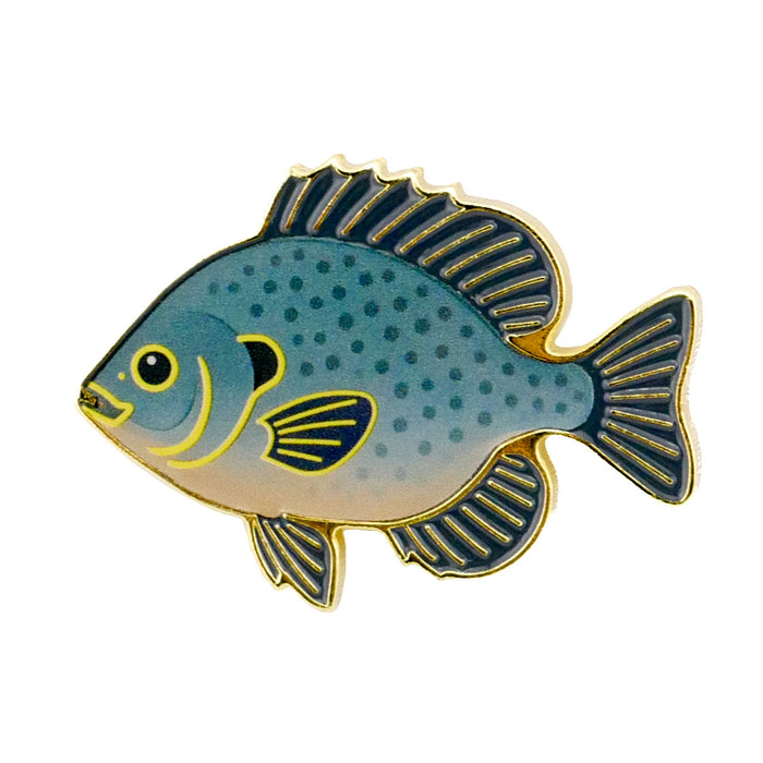 Bluegill fish-shaped ball marker with blue-green details and gold-tone outline