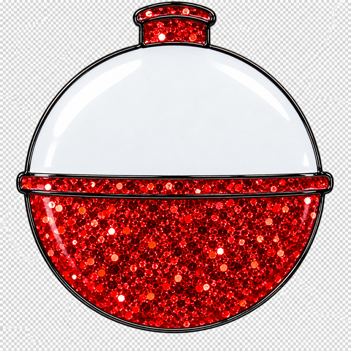 ReadyGOLF fishing-bobber ball marker with a white upper half and red glitter lower half
