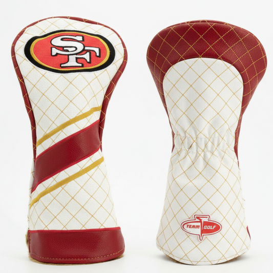Two golf club head covers with a sports team logo on a white background