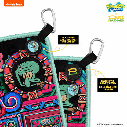 [Magnetic] 'Holy Krabby Patties' Golf Towel with Attachable Plankton Ball Marker