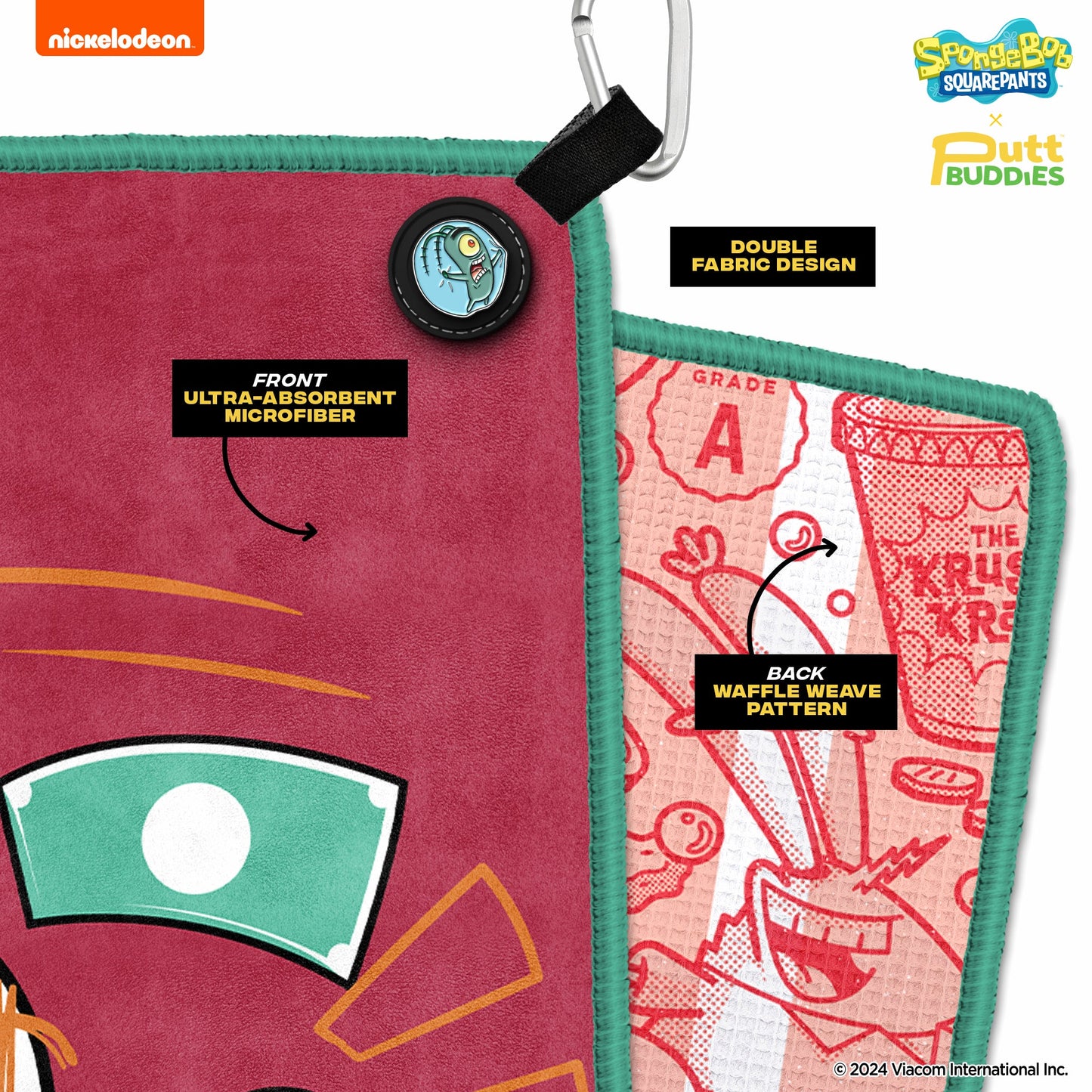 [Magnetic] Mr. Krabs Golf Towel with Attachable Plankton Ball Marker