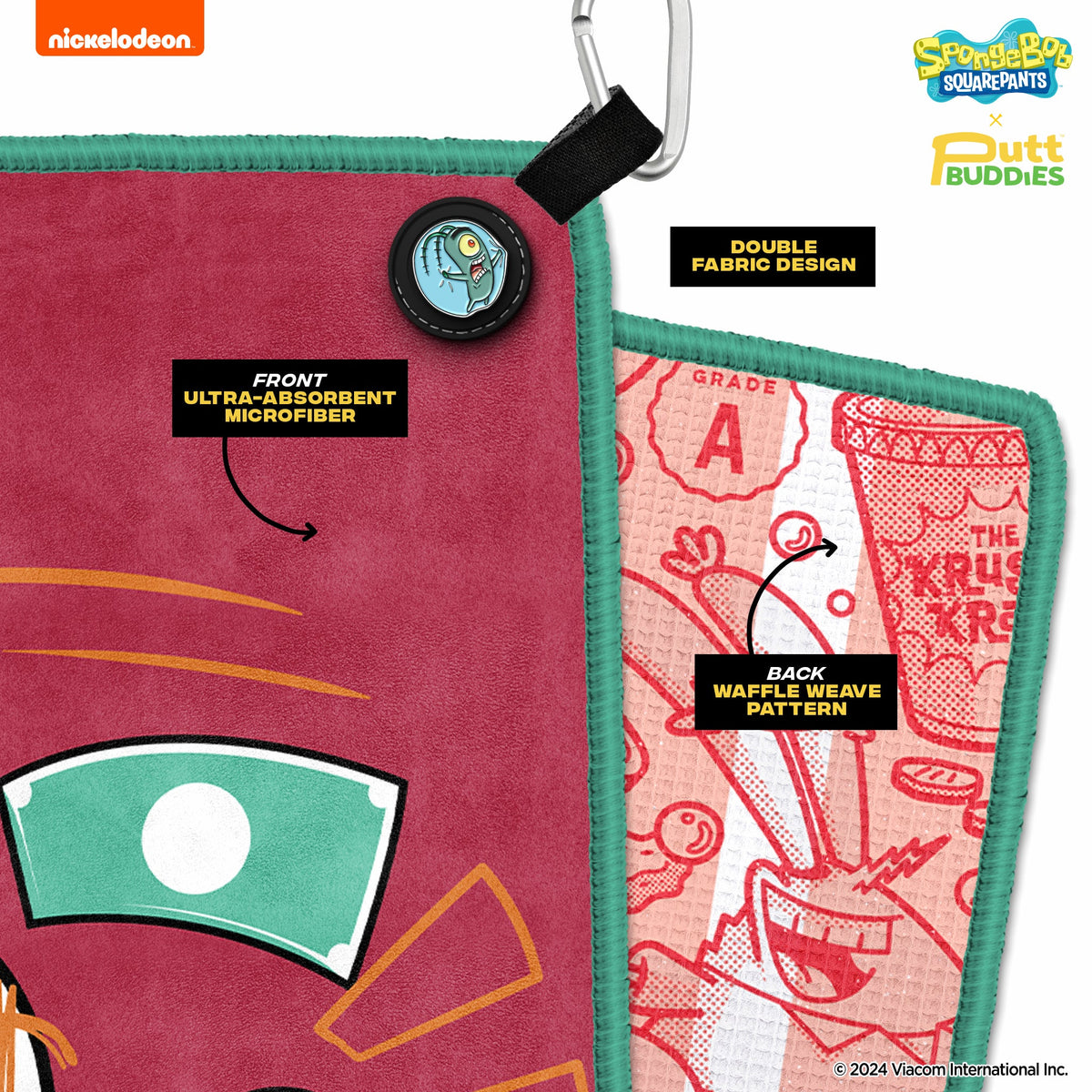 [Magnetic] Mr. Krabs Golf Towel with Attachable Plankton Ball Marker