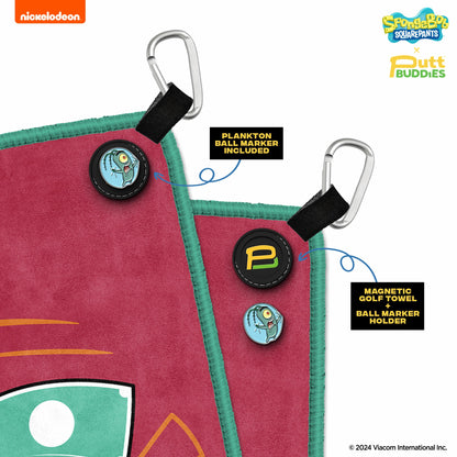 [Magnetic] Mr. Krabs Golf Towel with Attachable Plankton Ball Marker