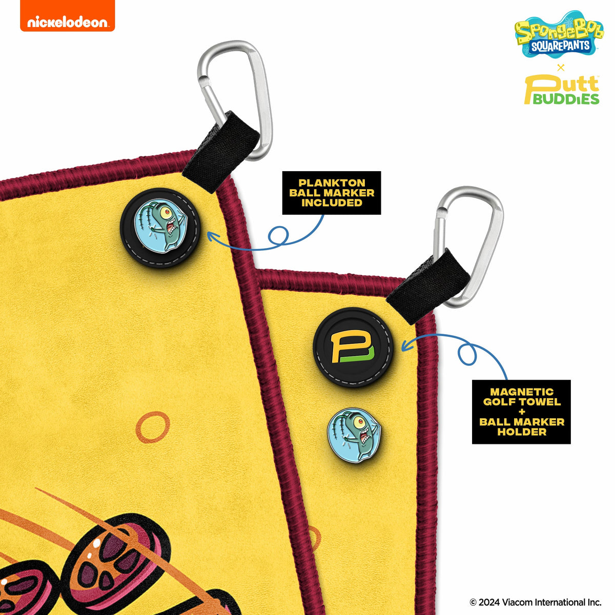 [Magnetic] 'Krusty SpongeBob' Golf Towel with Attachable Plankton Ball Marker