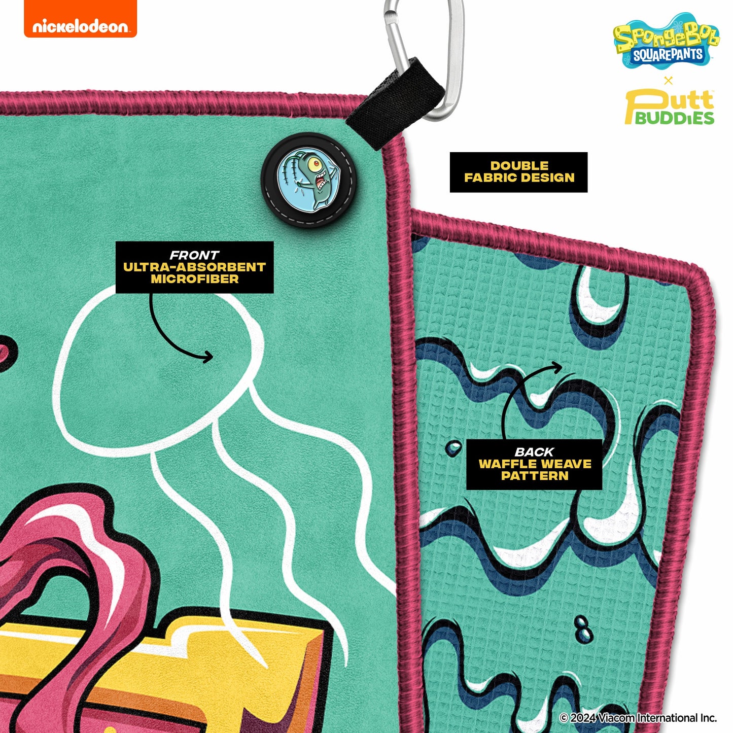 [Magnetic] 'Krusty' Squidward Golf Towel with Attachable Plankton Ball Marker