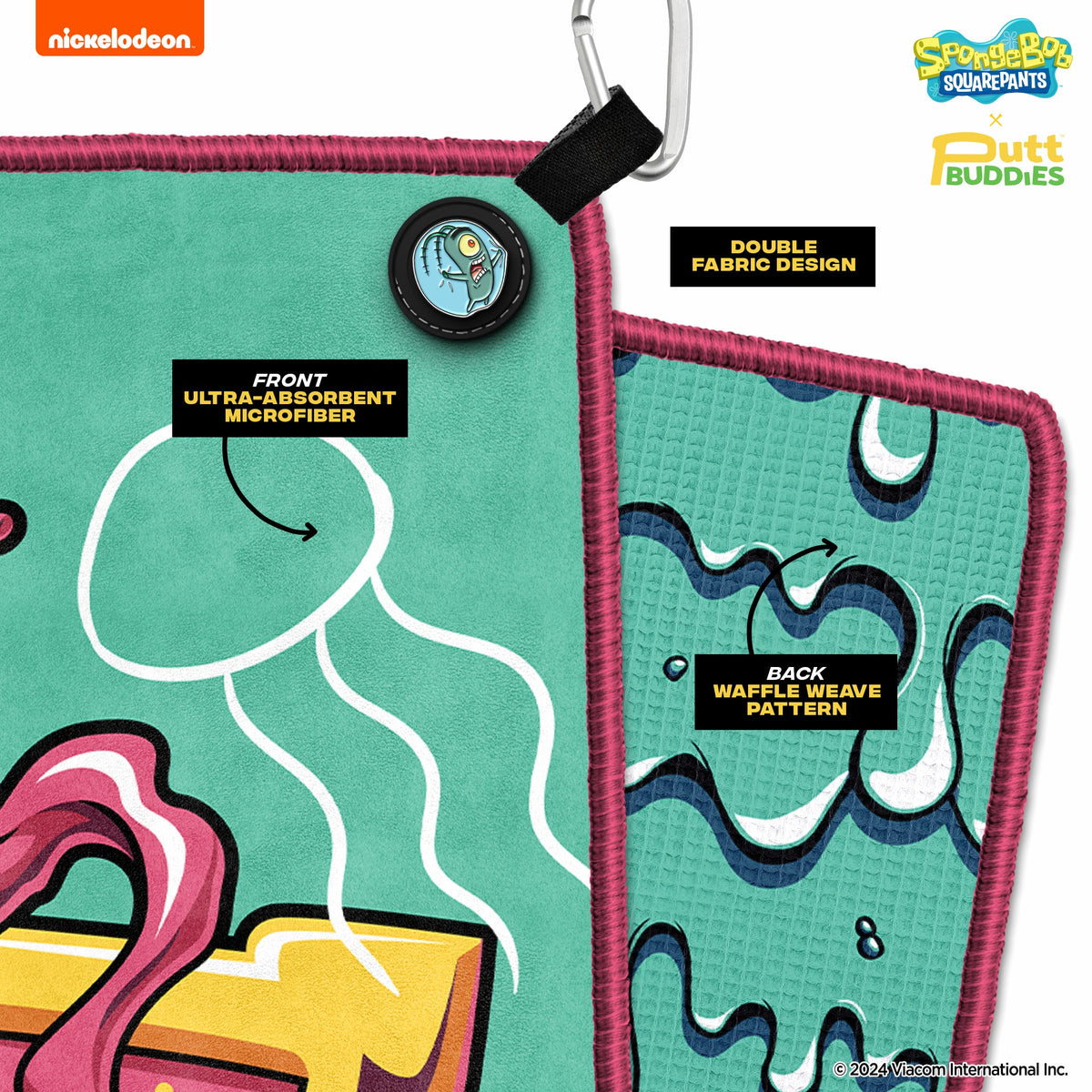 [Magnetic] 'Krusty' Squidward Golf Towel with Attachable Plankton Ball Marker